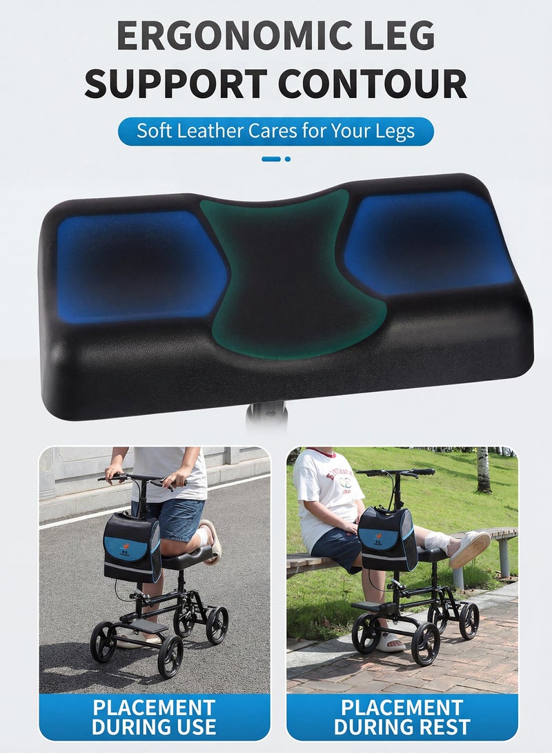 OSSO Knee Scooter with Foot Pedal All Terrain Steerable Knee Walker for Leg Surgery Recovery Broken Ankle Recovery Foldable Crutch Alternative with Storage Bag Dual Braking System Adjustable Orthopedic Mobility Scooter for Adults - Image 5